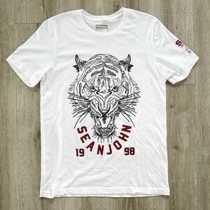 Sean John Tiger Graphic T-Shirt Mens Large White Red Y2K Hip Hop Streetwear L